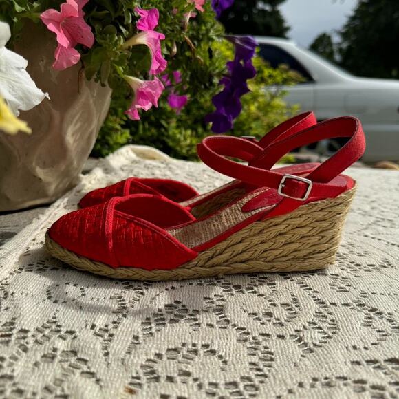 Ralph Lauren Capricia Wedge Sandals - 6 Red - Picture 4 of 4